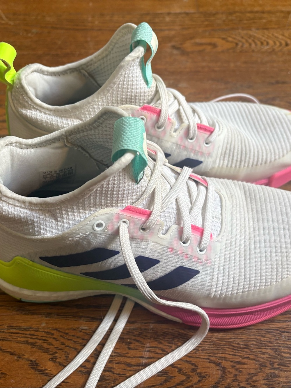 adidas Crazy Flight Women’s  White Volleyball Shoes w/ Pink & Neon Green Accents